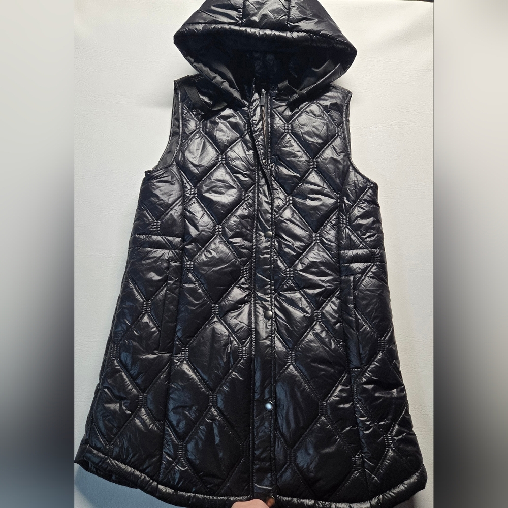 Women's Black Quilted Maurices Hooded Longline Vest size Small